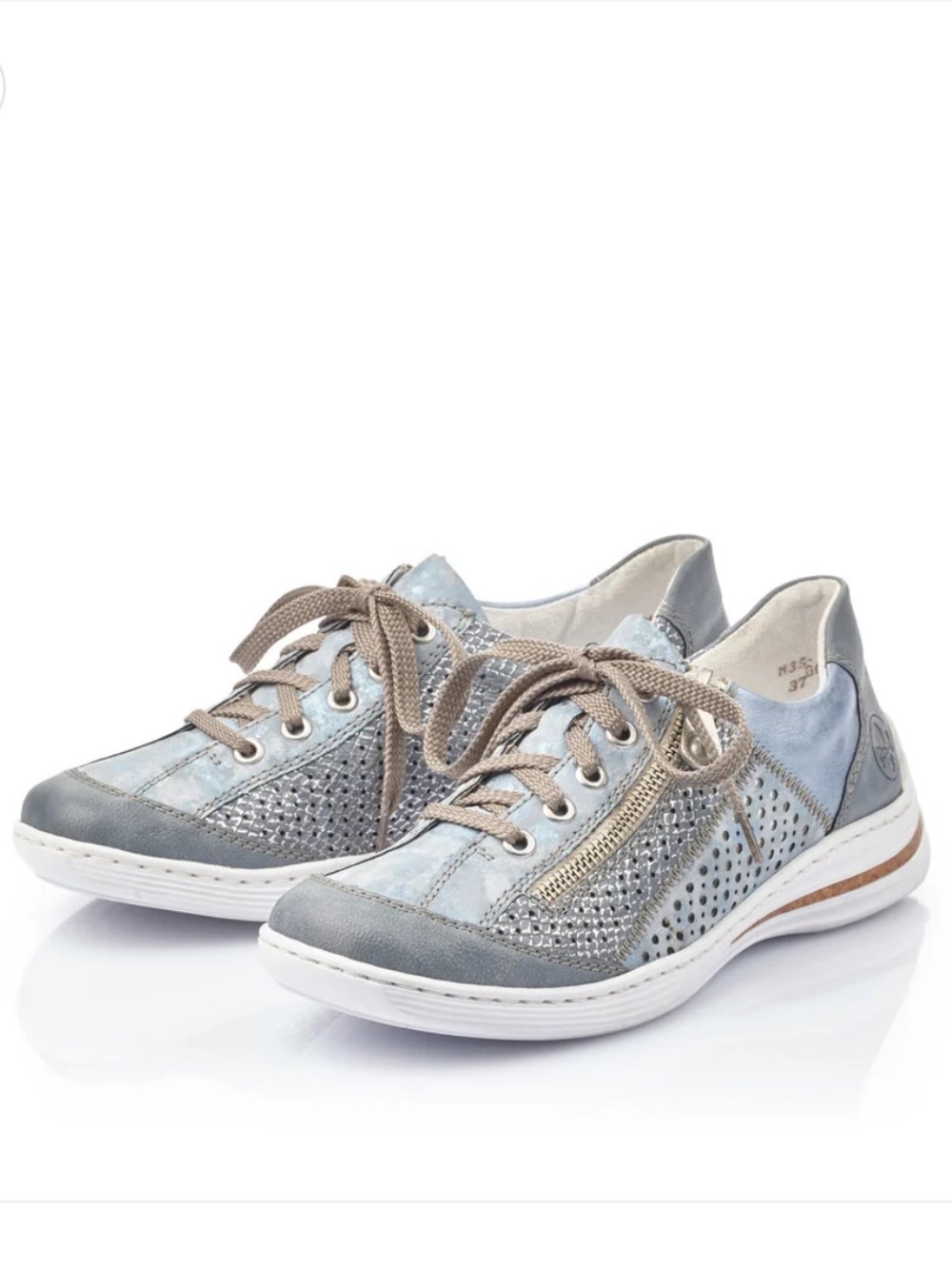 Rieker Casual Perforated Blue Leather Lace Up Sneakers